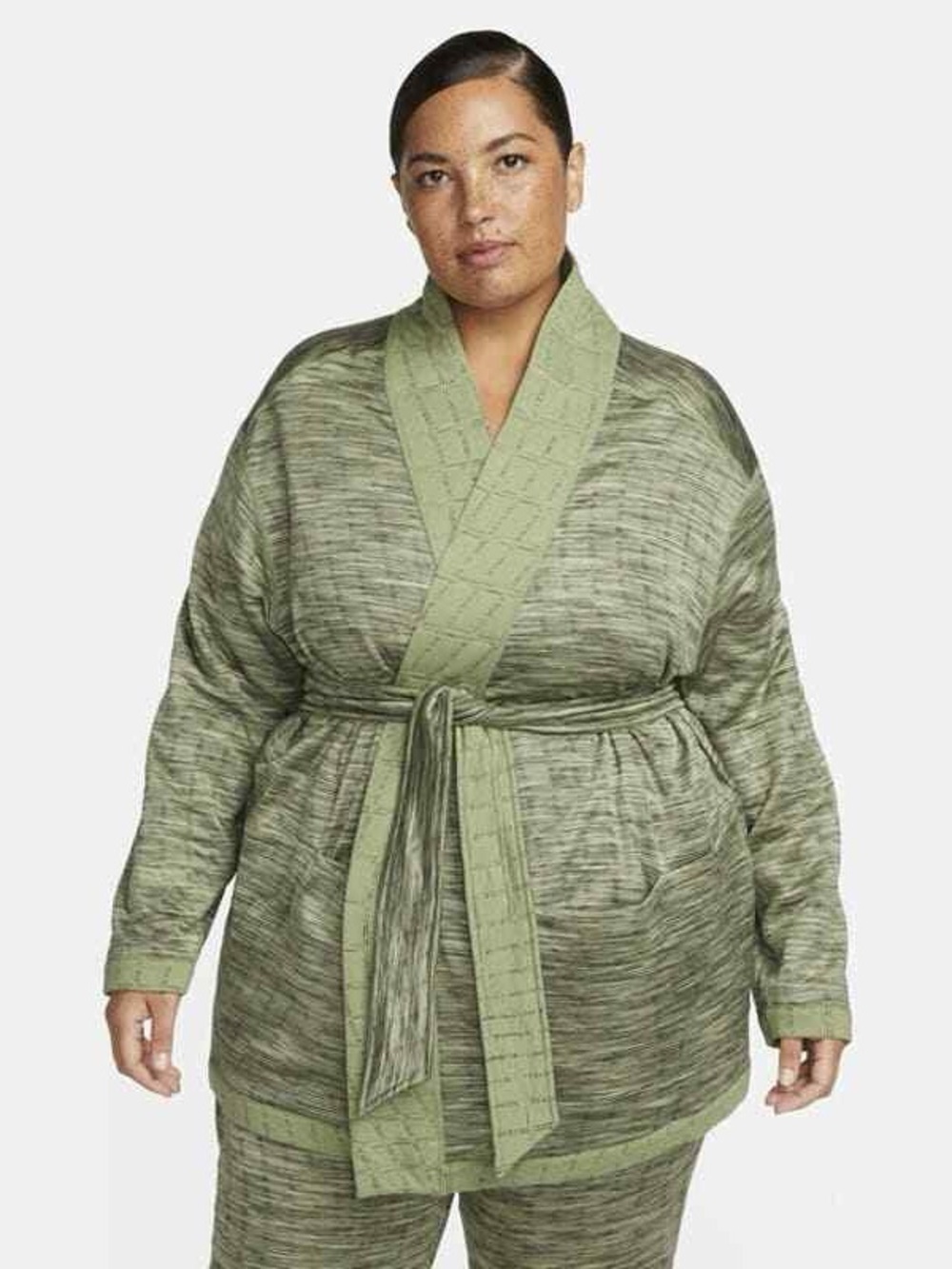 Nike Yoga Fit Reversible Olive Green Tie-Waist Therma fit Luxe Jacquard Kimono - Picture 8 of 11